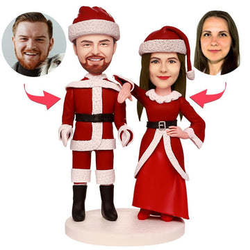 litzzy Custom Bobblehead Christmas Couple Bobble Head with Engraved Text Acrylic Plaque 15cm(about 6in) Stationary Head 