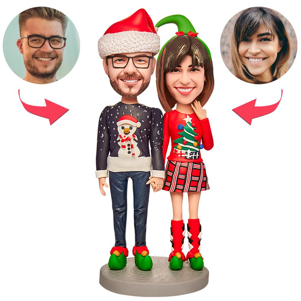 litzzy Custom Christmas Couple Bobblehead Wearing Lovers Suit bobblehead 15cm(about 6in) Stationary Head 
