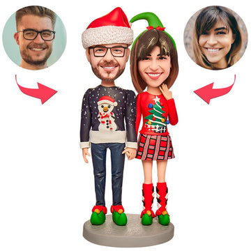 litzzy Custom Christmas Couple Bobblehead Wearing Lovers Suit bobblehead 15cm(about 6in) Stationary Head 
