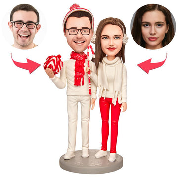 litzzy Custom Christmas Bobblehead Happy Couple Bobbleheads with Engraved Text bobblehead 15cm(about 6in) Stationary Head 
