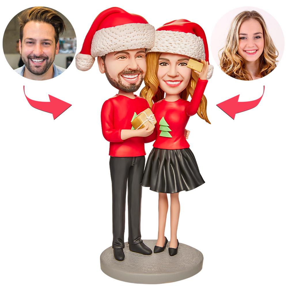 litzzy Christmas Couple Taking Photos Custom Bobblehead with Engraved Text bobblehead 15cm(about 6in) Stationary Head 