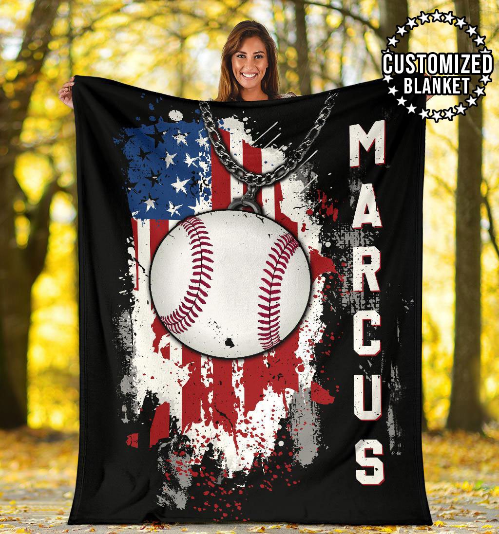 litzzy Personalized Sport Us Flag Fleece Blanket - Lath1011201 Quilt Blanket BASEBALL 50 X 60 