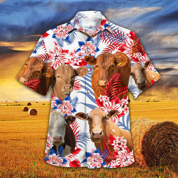 litzzy Beefmaster Cattle Lovers American Flag Hawaiian Shirt, Cow Hawaiian shirt vintage flower, Hawaiian shirt men, Hawaiian shirt women - Aloha shirt Hawaiian Hawaii Shirt For Summer Hawaii Shirt   