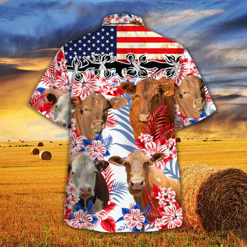 litzzy Beefmaster Cattle Lovers American Flag Hawaiian Shirt, Cow Hawaiian shirt vintage flower, Hawaiian shirt men, Hawaiian shirt women - Aloha shirt Hawaiian Hawaii Shirt For Summer Hawaii Shirt   