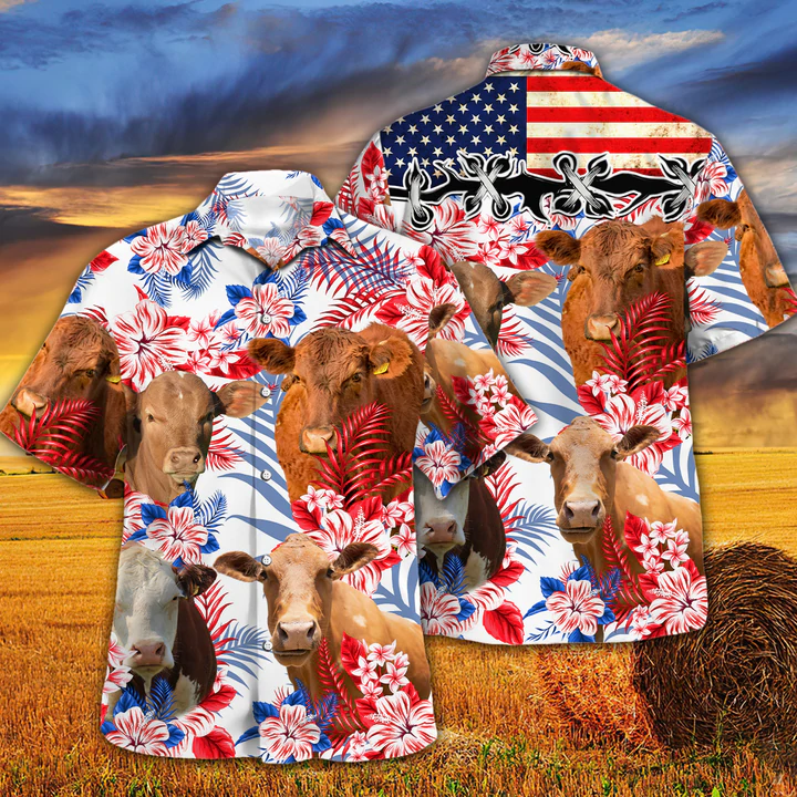 litzzy Beefmaster Cattle Lovers American Flag Hawaiian Shirt, Cow Hawaiian shirt vintage flower, Hawaiian shirt men, Hawaiian shirt women - Aloha shirt Hawaiian Hawaii Shirt For Summer Hawaii Shirt   