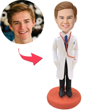 litzzy Doctor With Lab Coat Custom Bobblehead With Engraved Text bobblehead 15cm(about 6in) Stationary Head 