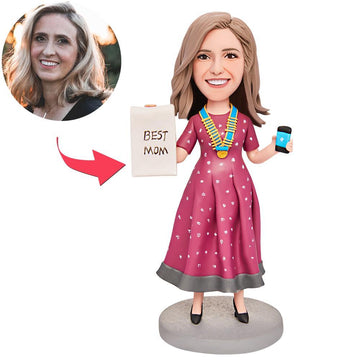 litzzy Customized Exotic Mom Bobblehead with Engraved Text bobblehead 15cm(about 6in) Stationary Head 