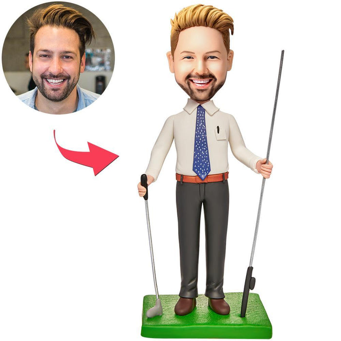 litzzy Custom Golf Bobblehead Wearing White Business Suit bobblehead 15cm(about 6in) Stationary Head 