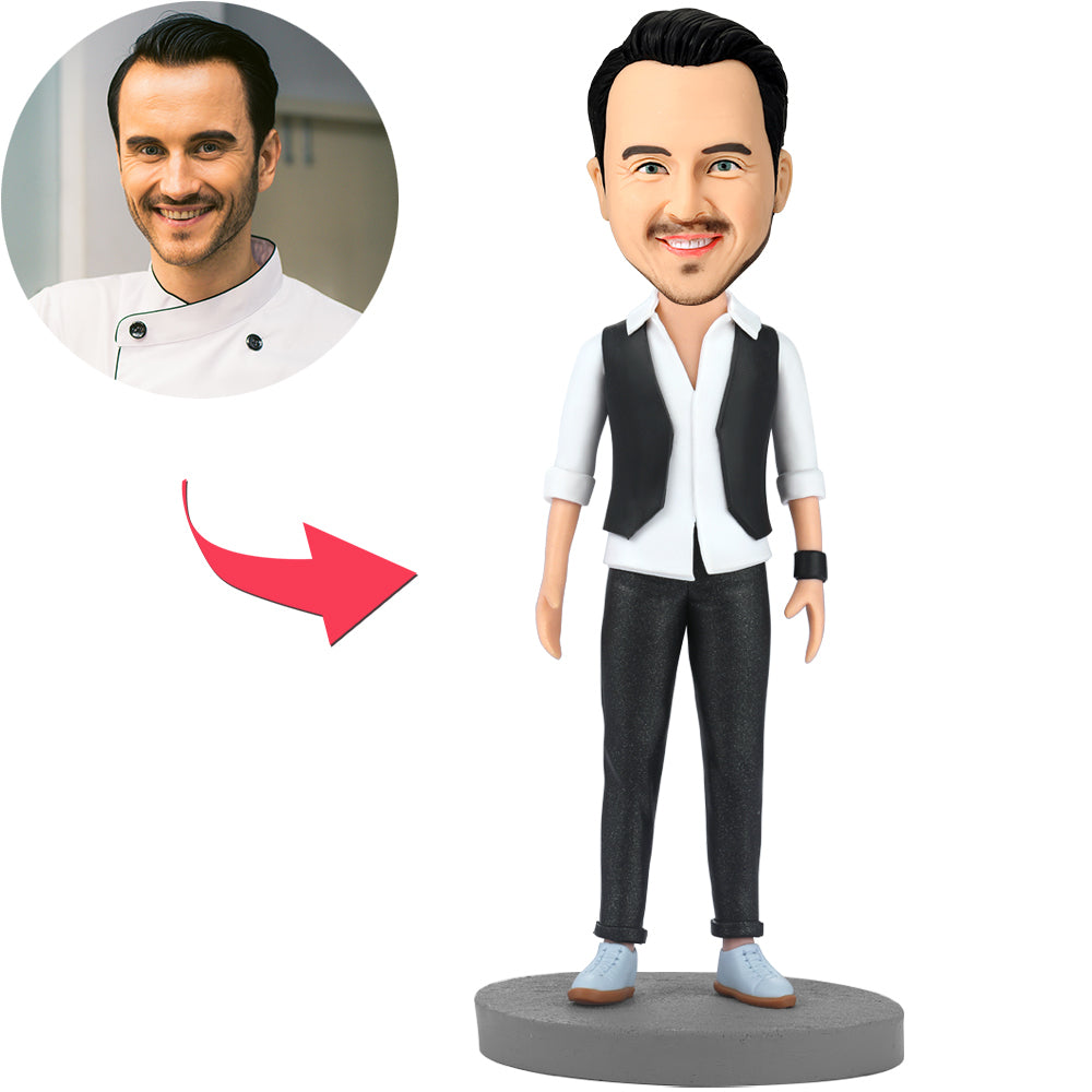 litzzy Custom Causal Man Bobblehead with Engraved Text bobblehead 15cm(about 6in) Stationary Head 
