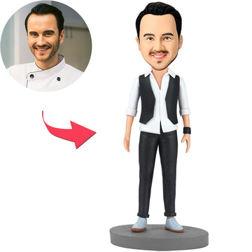 litzzy Custom Causal Man Bobblehead with Engraved Text bobblehead 15cm(about 6in) Stationary Head 