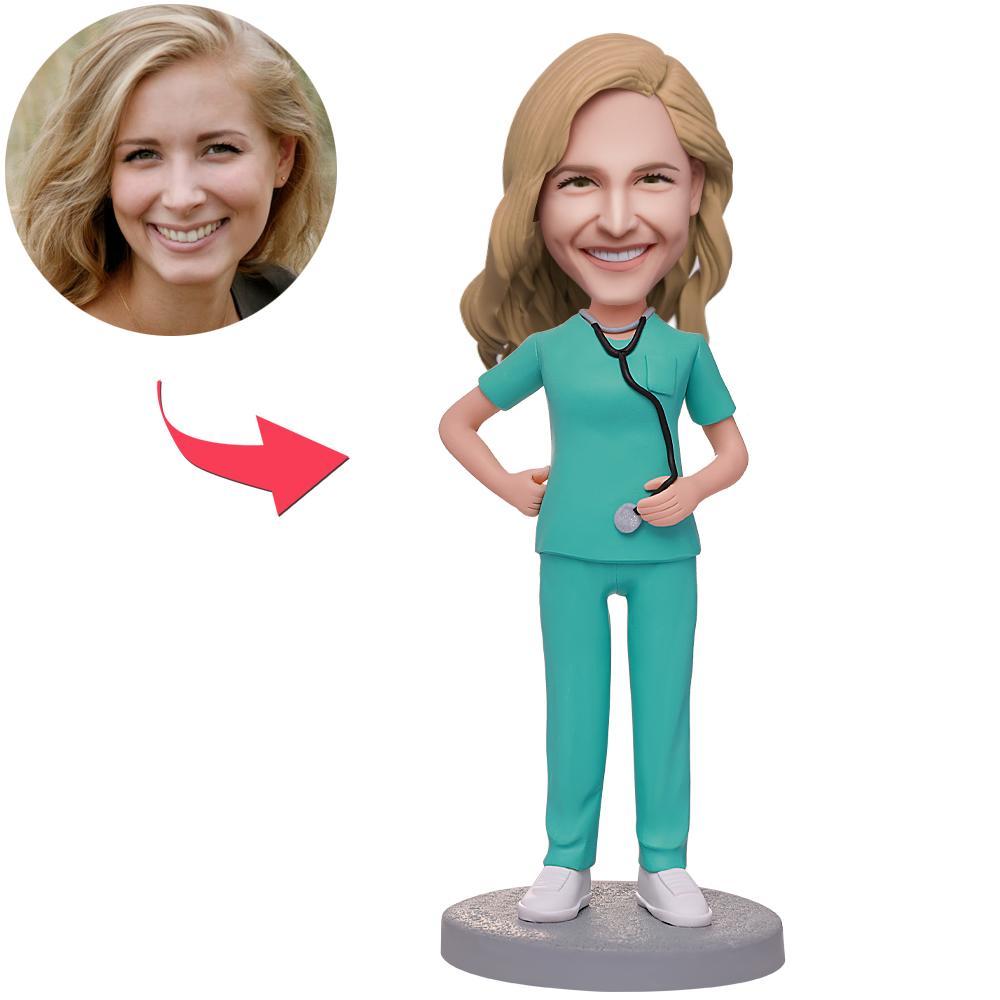 litzzy Custom Bobble Head Female Doctor With Stethoscope bobblehead 15cm(about 6in) Stationary Head 