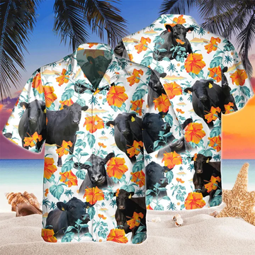 litzzy Black Angus Blue Floral Hawaiian Shirt, Cow Hawaii Shirt, Cow Shirts, Cow Lovers, Shirt For Men - Aloha shirt Hawaiian Hawaii Shirt For Summer Hawaii Shirt   