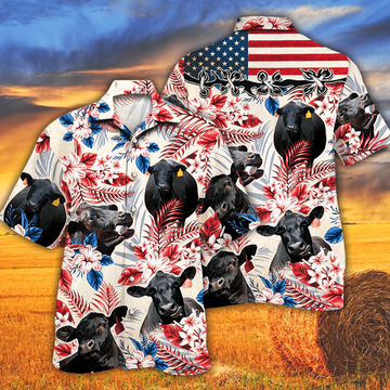 litzzy Black Angus Cattle Lovers American Flag Hawaiian Shirt, Cow Hawaiian shirt vintage flower, Hawaiian shirt men, Hawaiian shirt women - Aloha shirt Hawaiian Hawaii Shirt For Summer Hawaii Shirt   