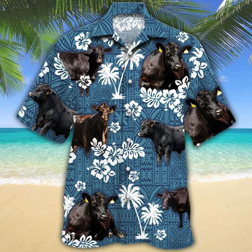 litzzy Black Angus Cattle Lovers Blue Tribal Hawaiian Shirt - Aloha shirt Hawaiian Hawaii Shirt For Summer Hawaii Shirt   