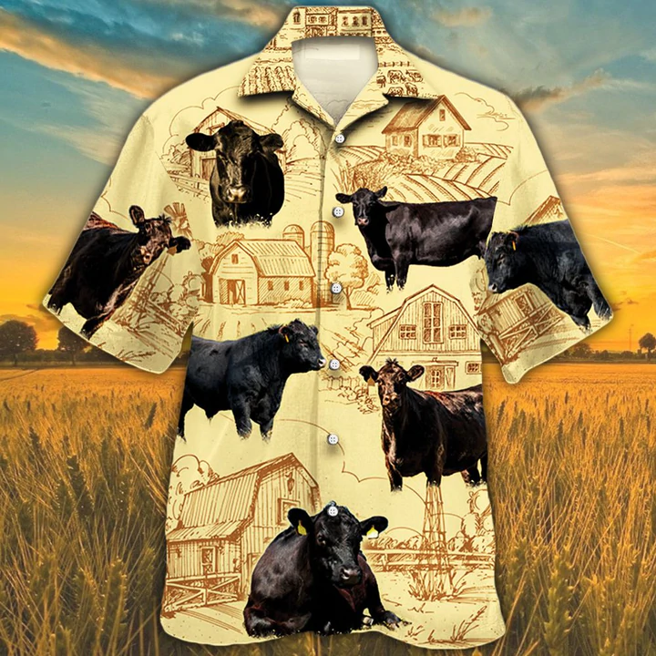 litzzy Black Angus Cattle Lovers Farm Hawaiian Shirt, Farm Cow Short Sleeve Hawaiian Aloha Shirt for Men, Women - Aloha shirt Hawaiian Hawaii Shirt For Summer Hawaii Shirt   