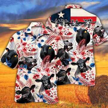 litzzy Black Angus Cattle Lovers Texas Flag Hawaiian Shirt, Cow Hawaiian shirt vintage flower, Hawaiian shirt men, Hawaiian shirt women - Aloha shirt Hawaiian Hawaii Shirt For Summer Hawaii Shirt   