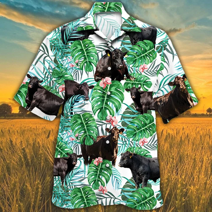 litzzy Hawaiian shirt for men, Black Angus Cattle Lovers Tropical Plant Hawaiian Shirt, Cow Summer Hawaiian Shirt - Aloha shirt Hawaiian Hawaii Shirt For Summer Hawaii Shirt   