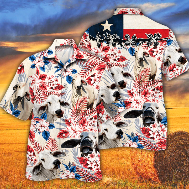 litzzy Brahman Cattle Lovers Texas Flag Hawaiian Shirt, Cow Flower aloha shirt, Hawaiian shirt Men, Women - Aloha shirt Hawaiian Hawaii Shirt For Summer Hawaii Shirt   