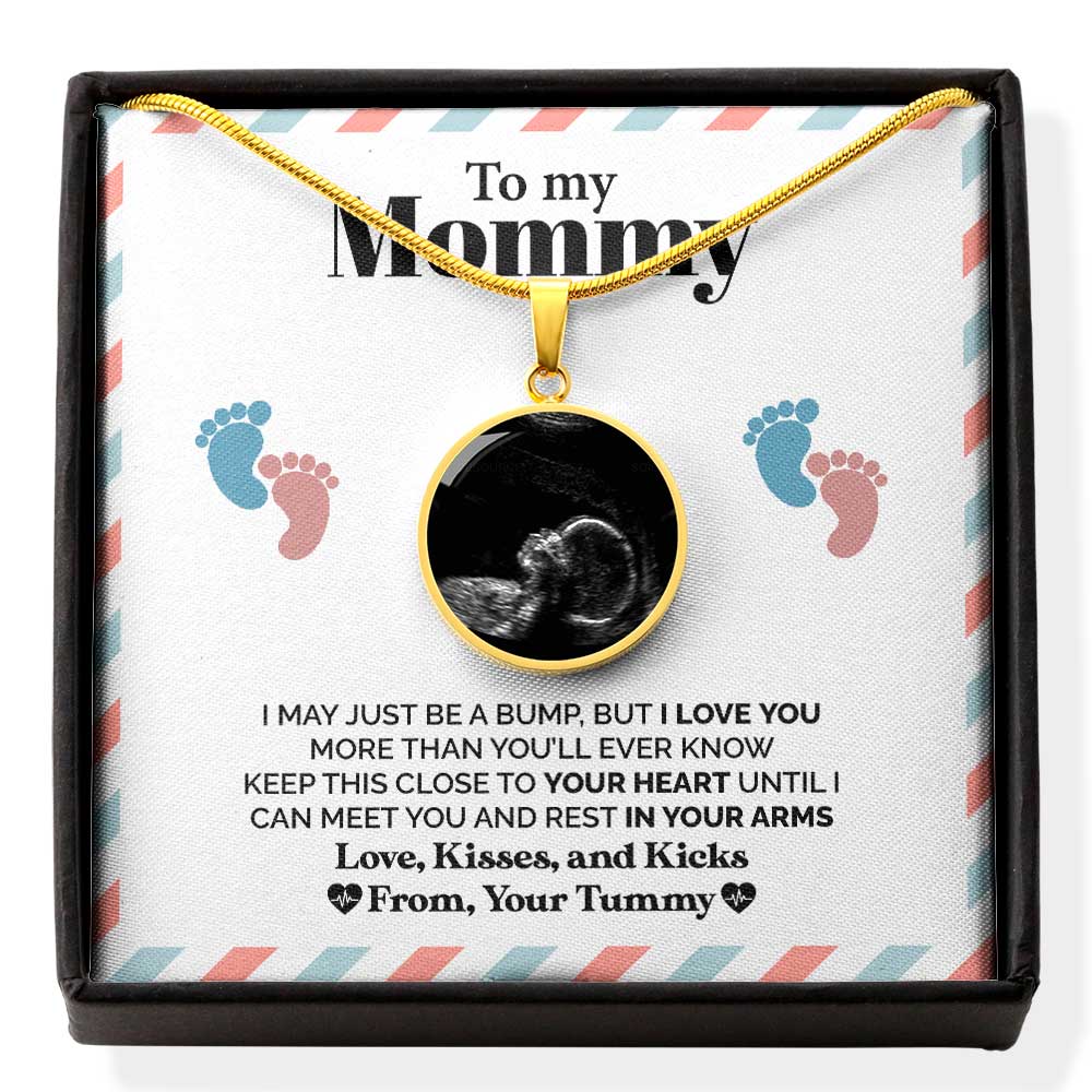 litzzy To My Mommy -  Love, Kisses, and Kicks - Circle Photo Necklace Jewelry Luxury Necklace (18k Yellow Gold Finish) No 
