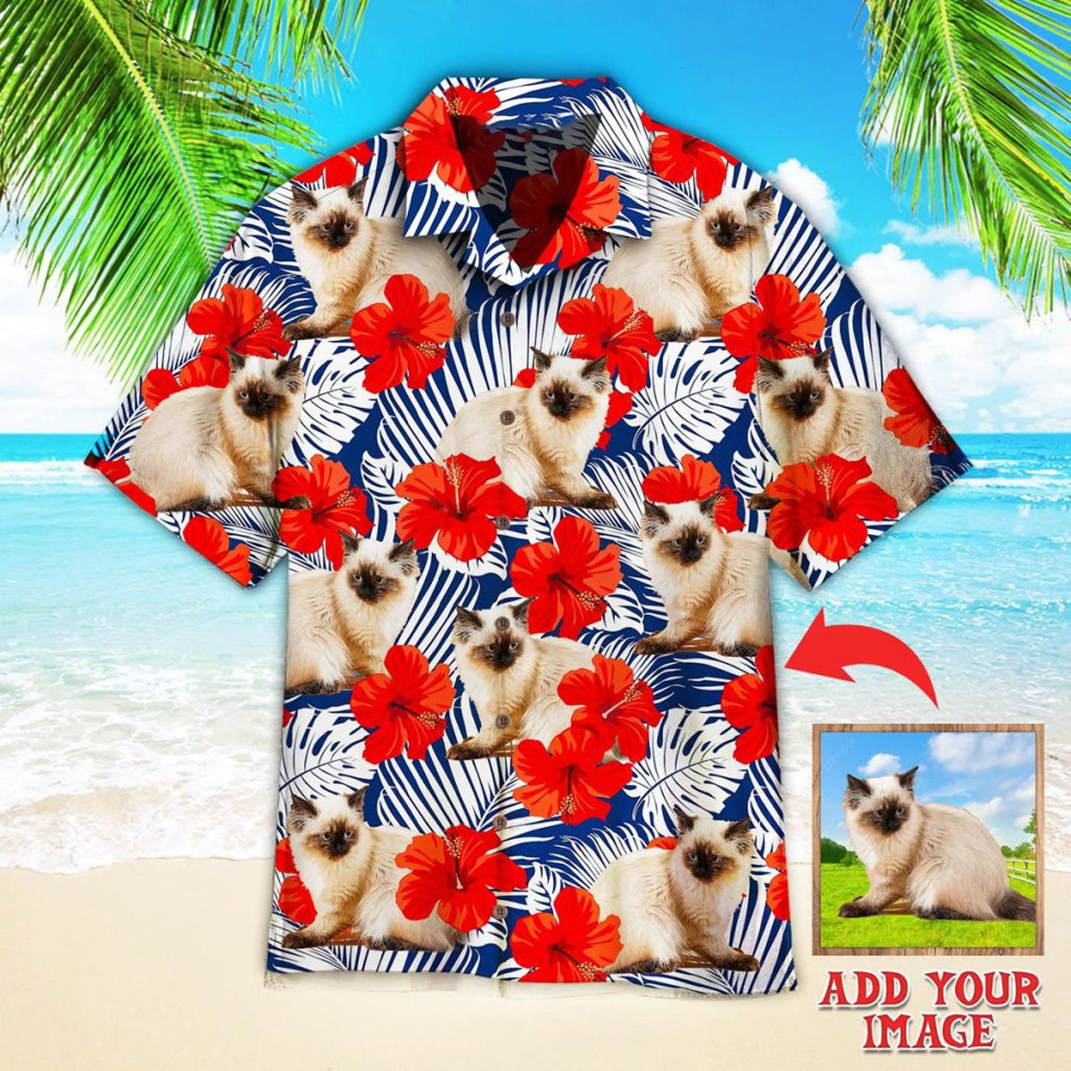 litzzy Custom Baby Cat With Red Flower Tropical Custom Hawaiian Shirt, Custom Animal Hawaiian Shirt, Personalized Hawaiian Shirts, Custom Photo Hawaiian Shirt Hawaii Shirt   
