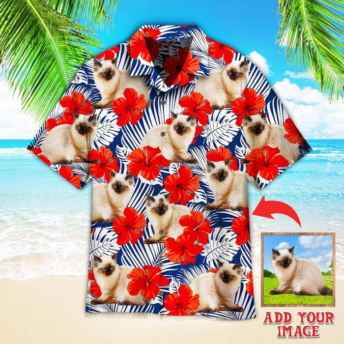 litzzy Custom Baby Cat With Red Flower Tropical Custom Hawaiian Shirt, Custom Animal Hawaiian Shirt, Personalized Hawaiian Shirts, Custom Photo Hawaiian Shirt Hawaii Shirt   
