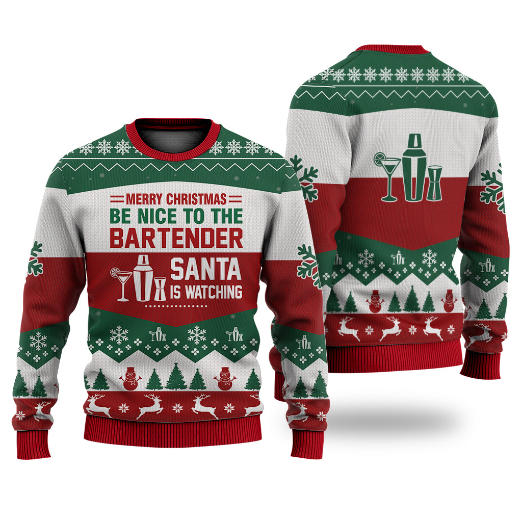 litzzy Bartender All Merry Christmas Be Nice Sweater Christmas Knitted Print Sweatshirt - Best Gift For Christmas, Noel Malalan - Christmas Signature - Ugly Christmas Sweater Sweater Adults XS 