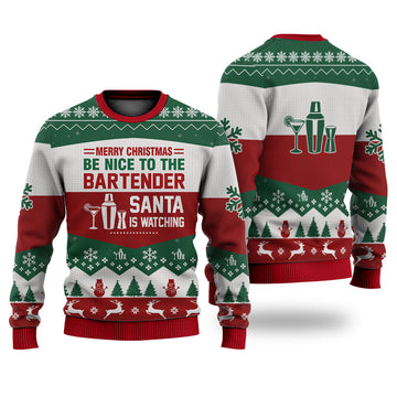 litzzy Bartender All Merry Christmas Be Nice Sweater Christmas Knitted Print Sweatshirt - Best Gift For Christmas, Noel Malalan - Christmas Signature - Ugly Christmas Sweater Sweater Adults XS 