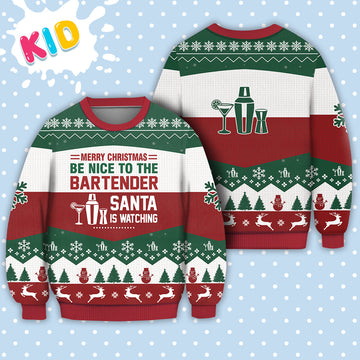 litzzy Bartender All Merry Christmas Be Nice Sweater Christmas Knitted Print Sweatshirt - Best Gift For Christmas, Noel Malalan - Christmas Signature - Ugly Christmas Sweater Sweater Kid XS 