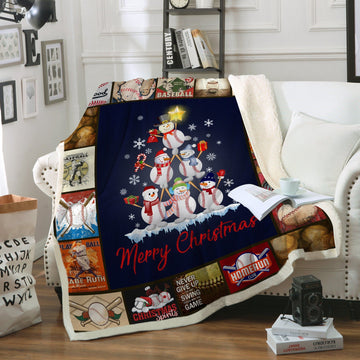 litzzy Baseball Merry Christmas Snowman CLH1812005F Sherpa Fleece Blanket Sherpa Fleece Blanket   