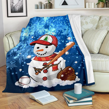 litzzy Baseball Snowman CLH2312016F Sherpa Fleece Blanket Sherpa Fleece Blanket   