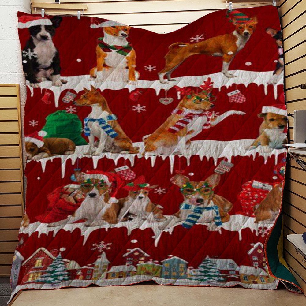 litzzy Basenji Snow Christmas CL11120034MDQ Fleece Blanket Quilt Blanket   