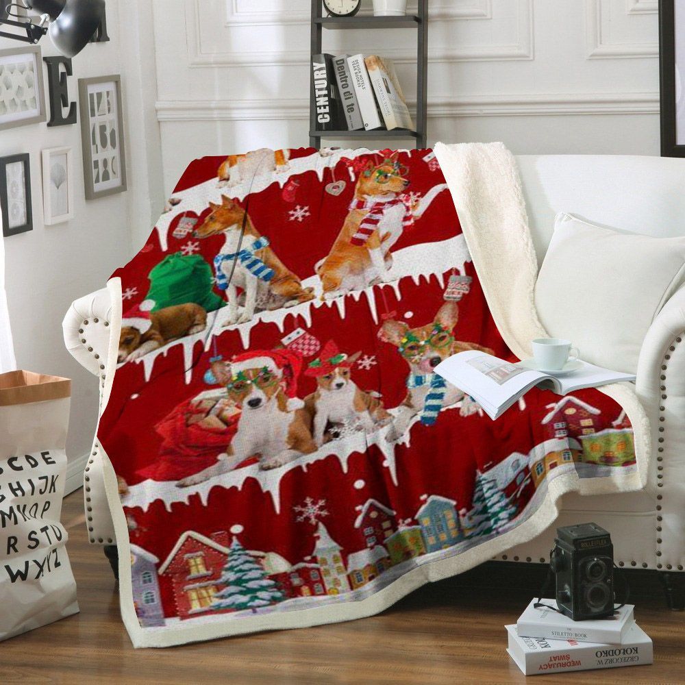 litzzy Basenji Snow Christmas CL11120181MDF Sherpa Fleece Blanket Sherpa Fleece Blanket   