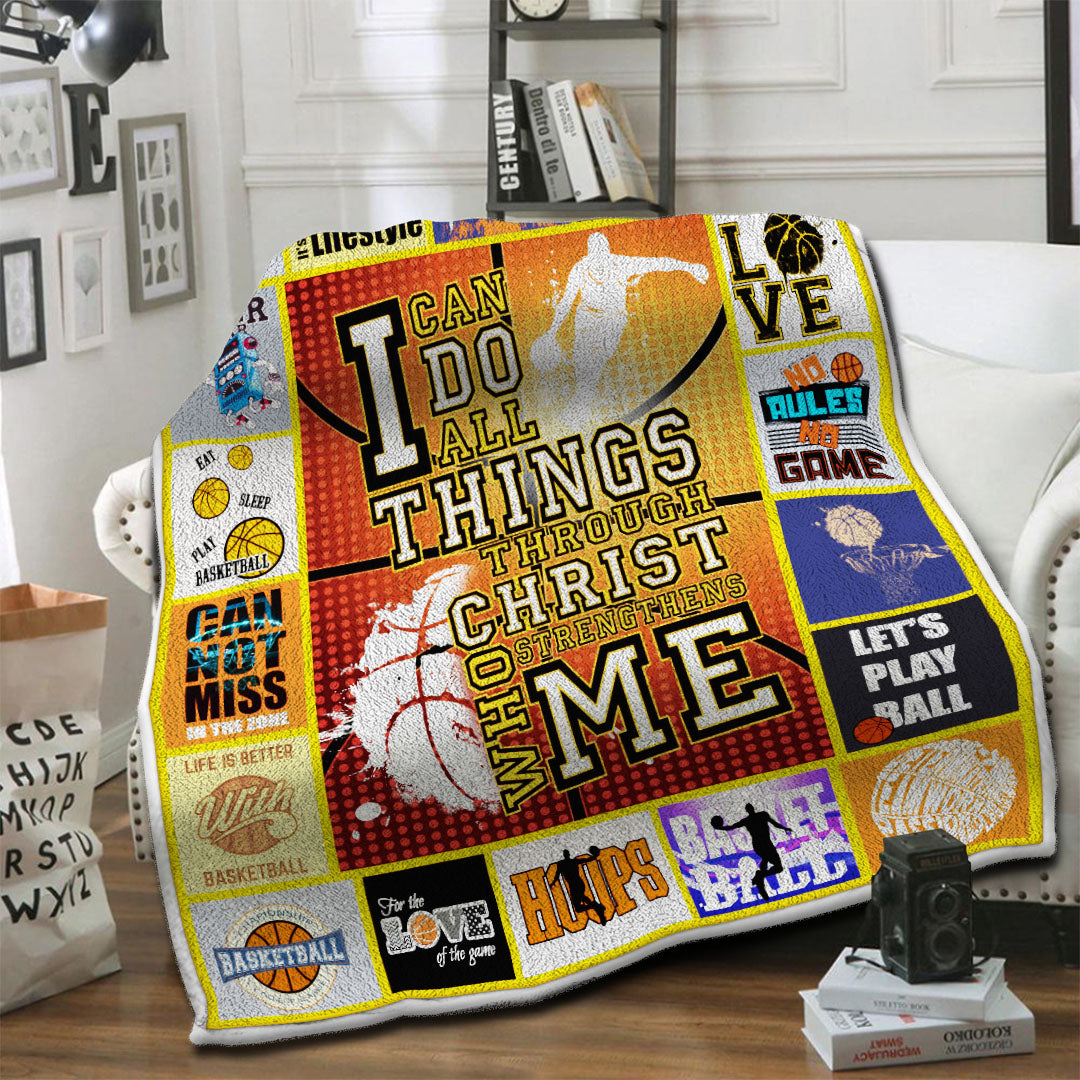 litzzy Basket Ball I Can Do All Things Fleece Blanket HST19101454 Fleece Blanket   