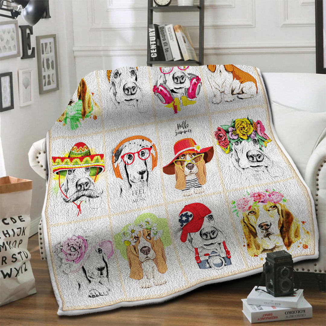litzzy Basset Hound Fleece Blanket HST19102622 Fleece Blanket   