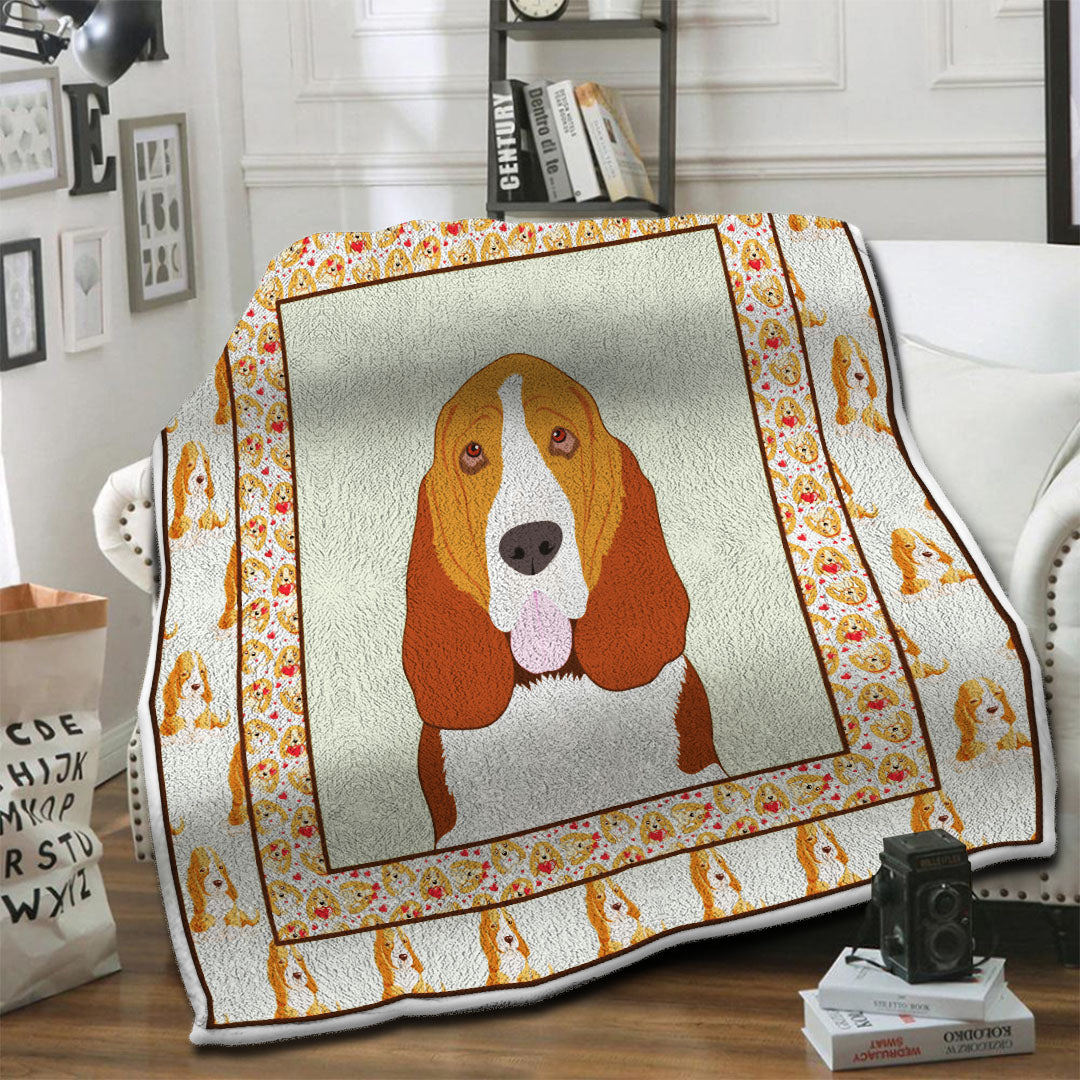 litzzy Basset Hound HQT1610420 Fleece Blanket Fleece Blanket   