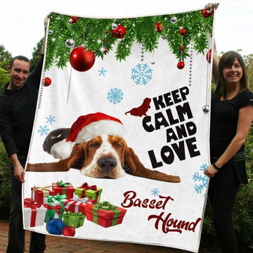 litzzy Basset Hound Christmas CL20110081MDF Sherpa Fleece Blanket Sherpa Fleece Blanket   