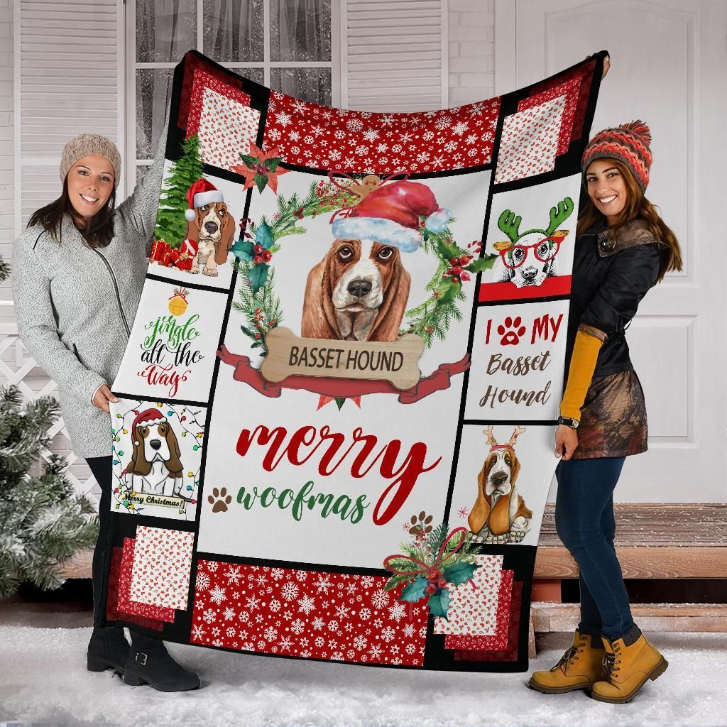 litzzy Basset Hound Christmas CL20110082MDF Sherpa Fleece Blanket Sherpa Fleece Blanket   