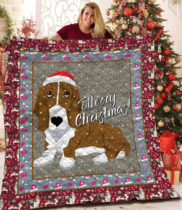 litzzy Basset Hound Christmas CLH3012077Q Fleece Blanket Quilt Blanket   