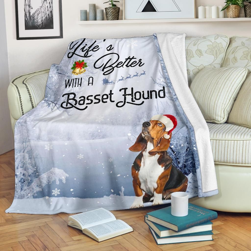 litzzy Basset Hound Christmas CLM2612071S Sherpa Fleece Blanket Sherpa Fleece Blanket   