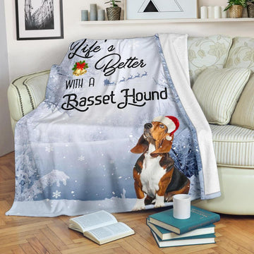 litzzy Basset Hound Christmas CLM2612071S Sherpa Fleece Blanket Sherpa Fleece Blanket   