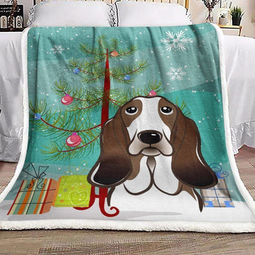 litzzy Basset Hound Christmas GS-CL-LD2906 Sherpa Fleece Blanket Sherpa Fleece Blanket   