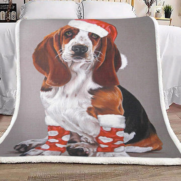 litzzy Basset Hound Christmas HM0110004TT Sherpa Fleece Sherpa Fleece Blanket   