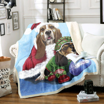 litzzy Basset Hound Christmas HM2910002TT Sherpa Fleece Sherpa Fleece Blanket   