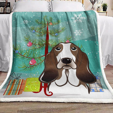 litzzy Basset Hound Christmas HN1010103F Sherpa Fleece Blanket Sherpa Fleece Blanket   