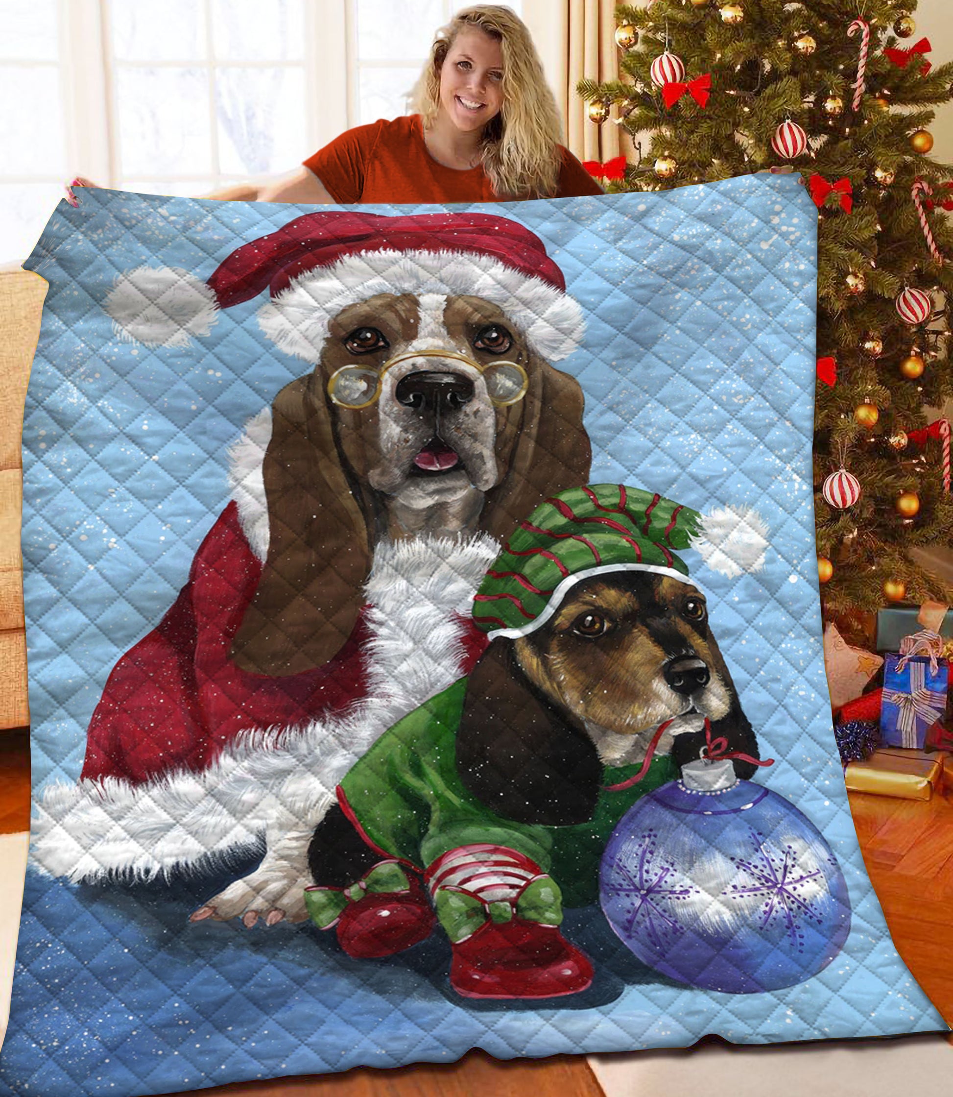 litzzy Basset Hound Christmas Fleece Blanket CCC25104936 Quilt Blanket   