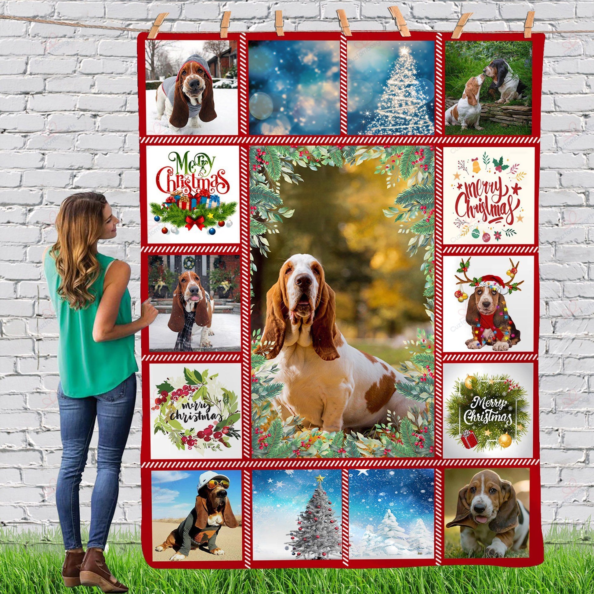 litzzy Basset Hound Gorgeous Merry Christmas Dog Reindeer Xmas TH0911052CL Sherpa Fleece Blanket fleece blanket   
