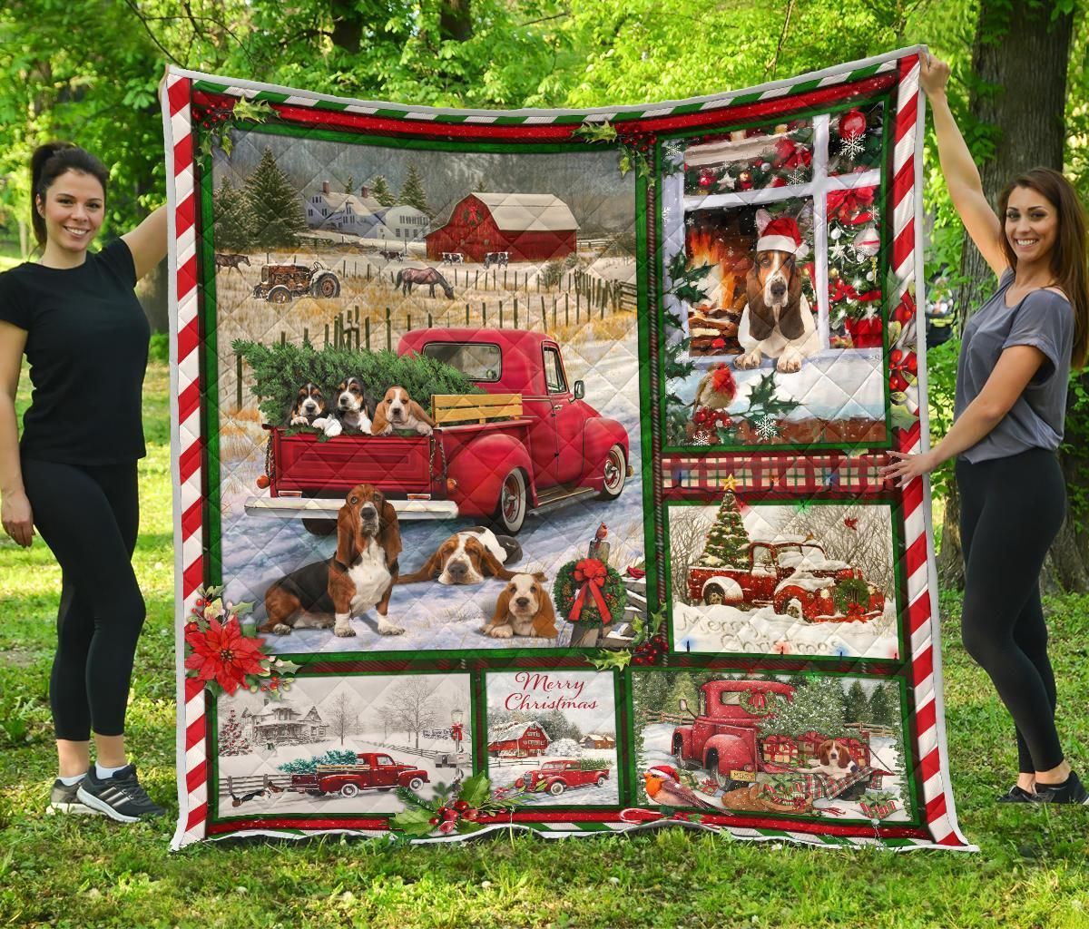 litzzy Basset Hound Red Truck Christmas CL05120036MDQ Fleece Blanket Quilt Blanket   