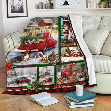 litzzy Basset Hound Red Truck Christmas CLH1612019F Sherpa Fleece Blanket Sherpa Fleece Blanket   