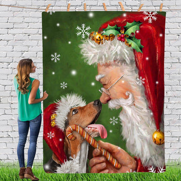 litzzy Basset Hound Smile With Santa Claus Christmas Snow And Sticks Merry Xmas Gorgeous TH0911053CL Sherpa Fleece Blanket Sherpa Fleece Blanket   