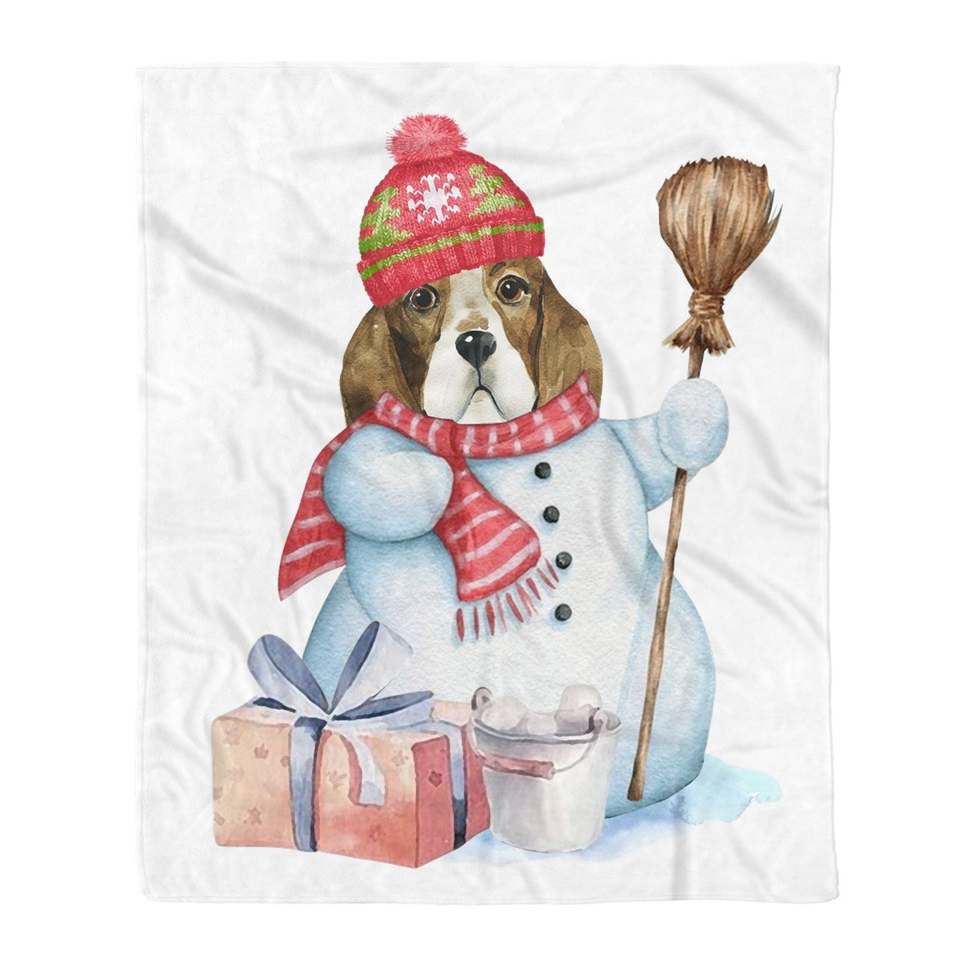 litzzy Basset Hound Snowman Christmas CLM2812057S Sherpa Fleece Blanket Sherpa Fleece Blanket   